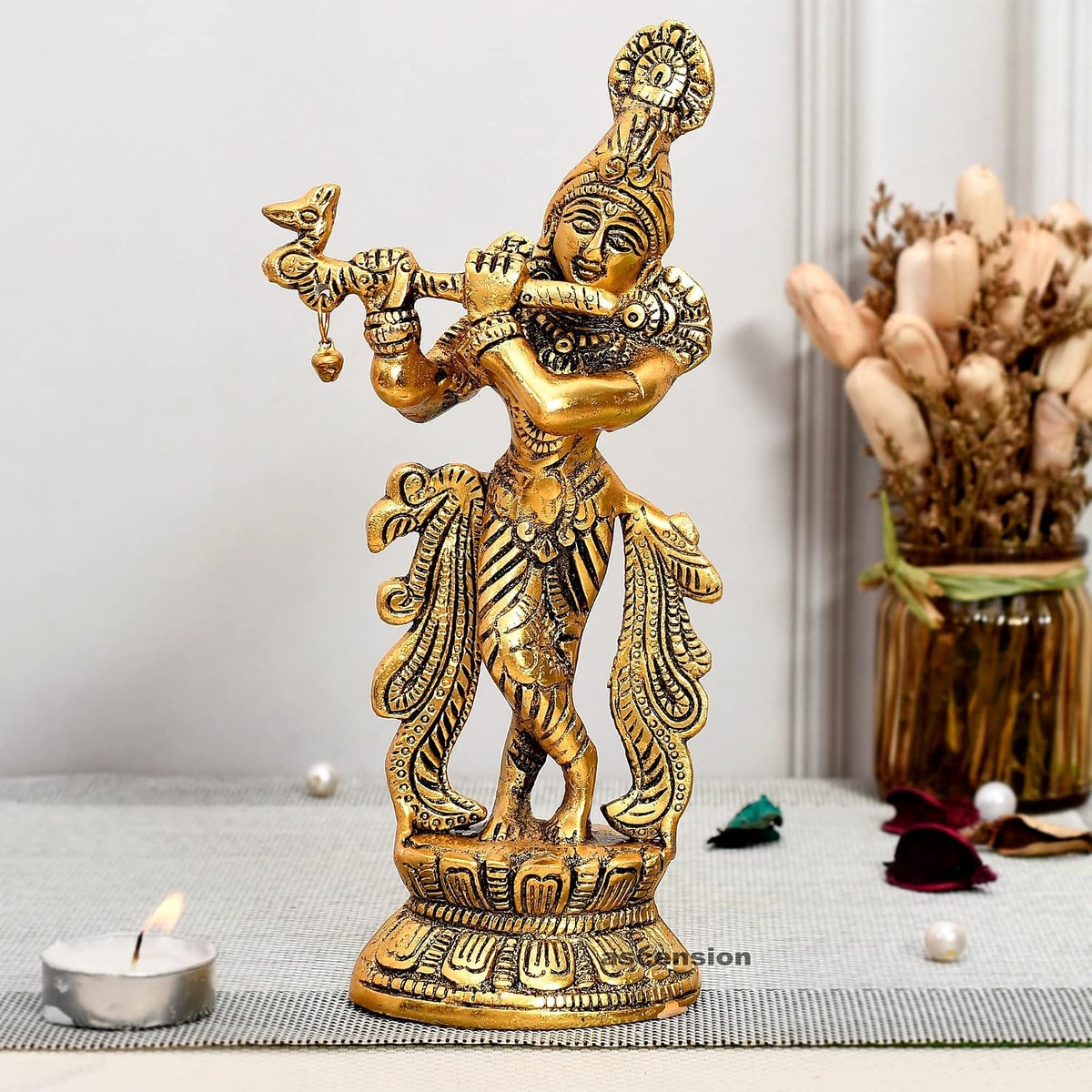 Krishna Murti Flute Playing Krishna Statue Vastu Religious Figurine for Mandir, Living Room, Office Table and Home Decor Tabletop Gift Item