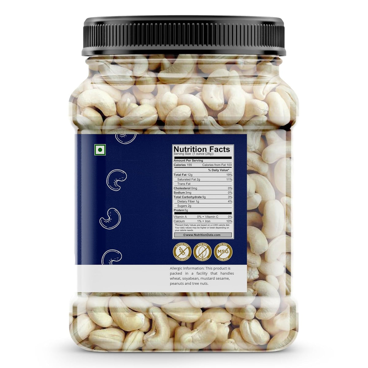 Go Vegan Whole Cashew Nuts W320| 100% Natural Premium Kaju | Nutritious, Delicious & Crunchy Kaju | Rich in Magnesium, Copper & Phosphorus
