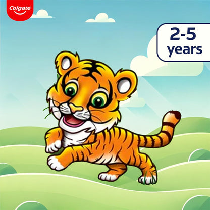 Colgate Kids Tiger Toothpaste for 2-5 Years - 80gm, Tooth Paste with 50% Lesser Abrasive Formula for Protecting Against Cavities (Strawberry Flavour)
