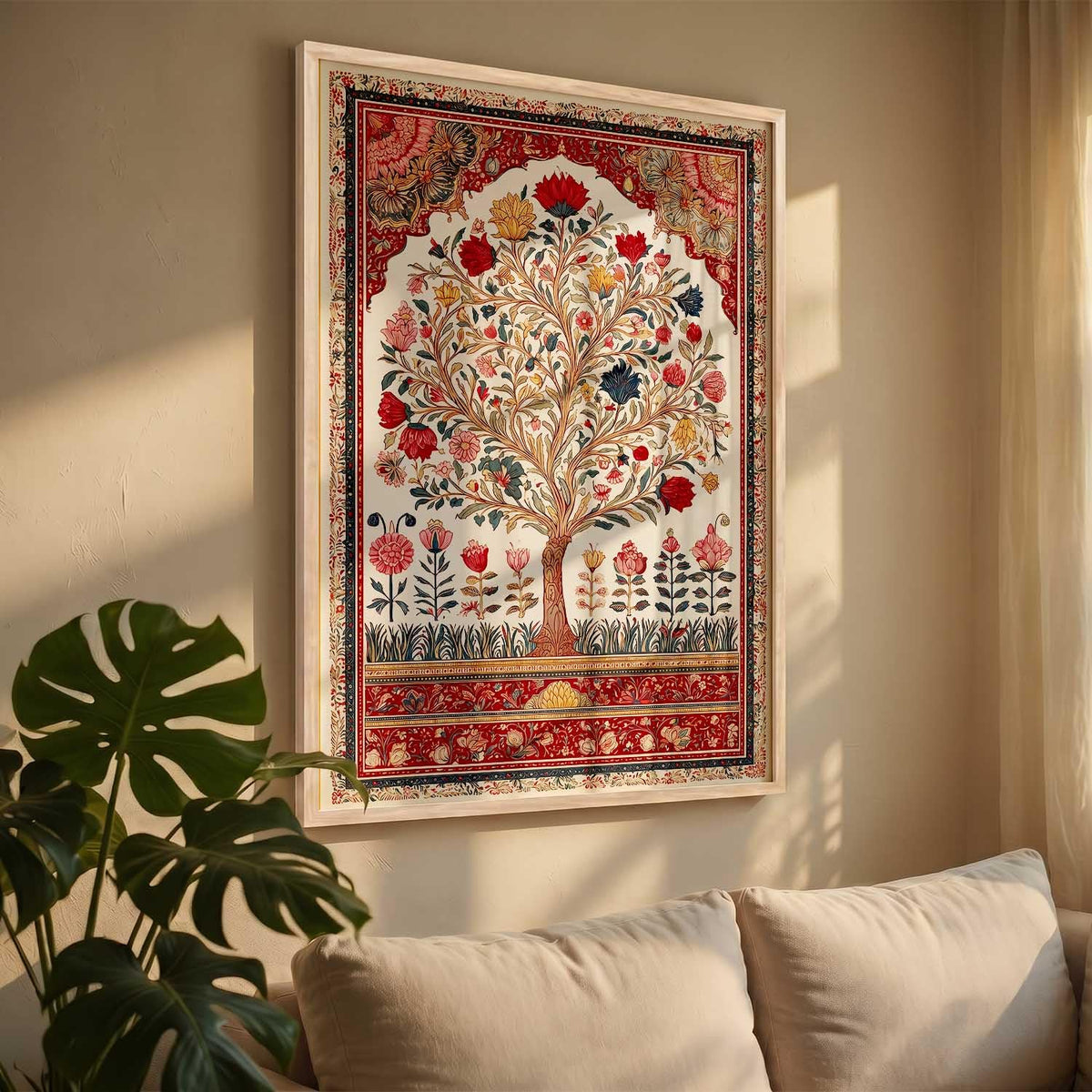 Living Room Bed Room Hotel Wall Decor | Decorative Indian Traditional Madhubani Wall Art Home Decor Painting poster With Frame | Digital Reprint (14X20 inch)