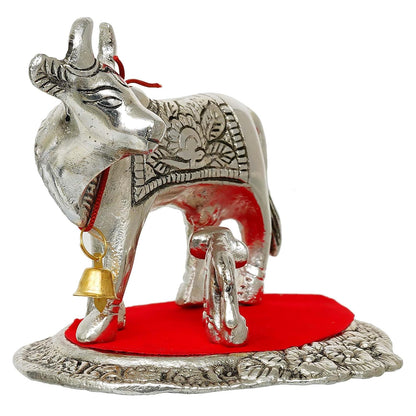 Metal Silver Kamdhenu Cow and Calf Statue | Animal Figurine Decorative Showpiece| Cow with Calf Idol for Home Office Temple | Gift for Diwali Housewarming Birthday