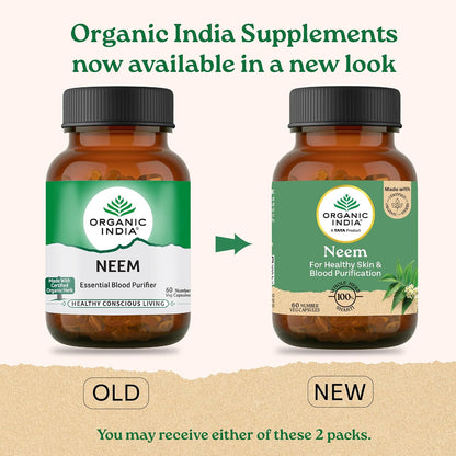 Organic India Neem Blood Purifier - 60 Veg Capsules, Natural Blood Purifier, Plant-Based Anti-Bacterial, Anti-Viral, With Immunity Boosting Properties, GMP & NPOP Certified Organic