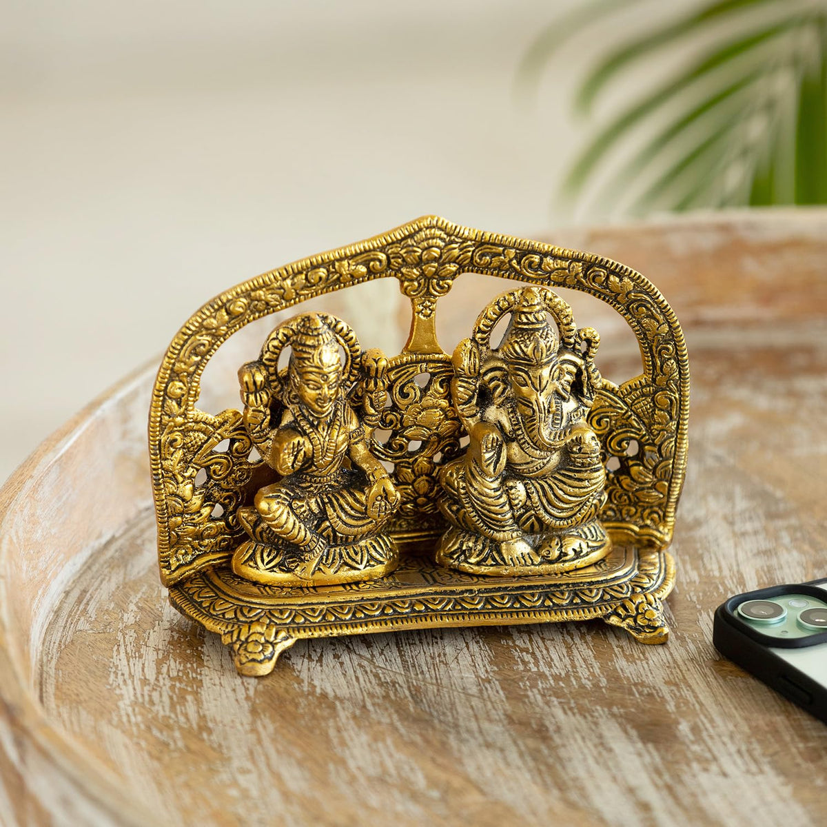'Laxmi Ganesh' Idol Showpiece Figurine (5.0 Inches, Golden, Metal)|Handcrafted Laxmi Ganesh Idol for Home Décor Laxmi Ganesh Murti for Pooja Room
