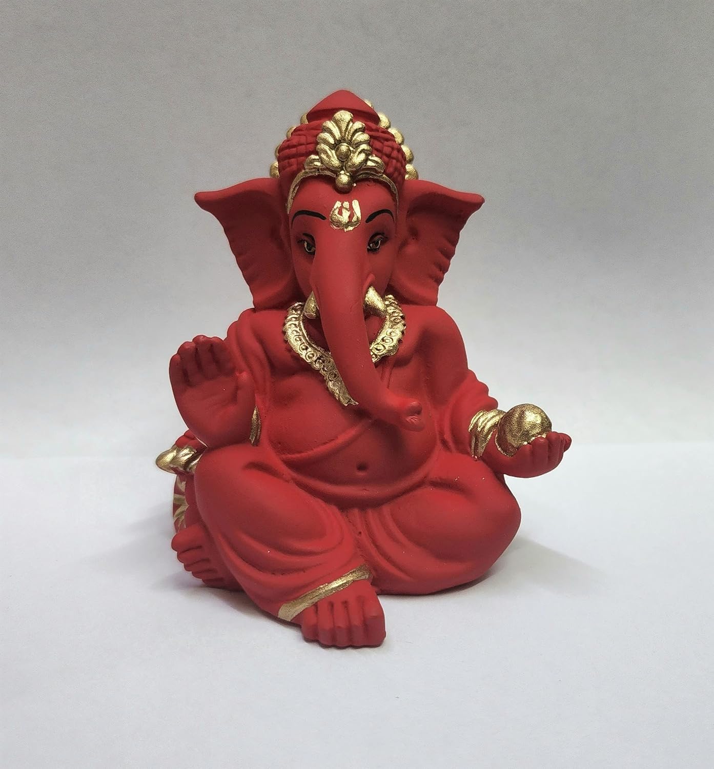 Gold Art India Terracotta Red Gaddi Ganesha for Car Dashboard Home Decor Gifting Diwali Birthday Festivals (GADDITERRACOTTARED)