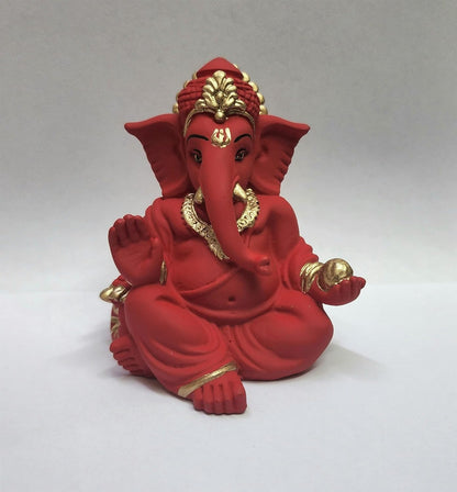 Gold Art India Terracotta Red Gaddi Ganesha for Car Dashboard Home Decor Gifting Diwali Birthday Festivals (GADDITERRACOTTARED)