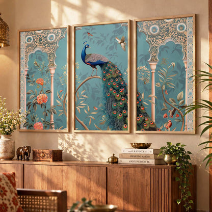 Indian Traditional Madhubani Big Size Wall Painting With Frame For Living Room Bed Room Hotel Wall Décor Digital Reprint Engineered Wood Set of 3 (Art 2, 10x13 inch, Framed)