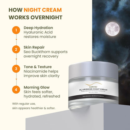 Wellwith by Ayuzera Nourishing Night Cream with SPSH with Hyluronic Acid and Sea Buckthorn Berry (50ml, Pack of 1)