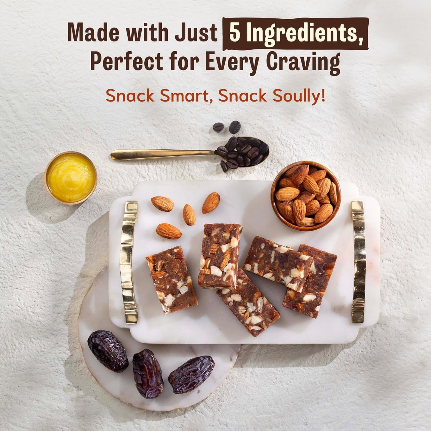 SOULLY Almond Brew Date & Nut Mini Energy Bars 200g (10 Bars x 20g) | Whole Dates, Roasted Almonds, Real Coffee & Pure Cow Ghee | Just 93 Calories Per Bar | No Added Sugar | No Preservatives | For Coffee Lovers