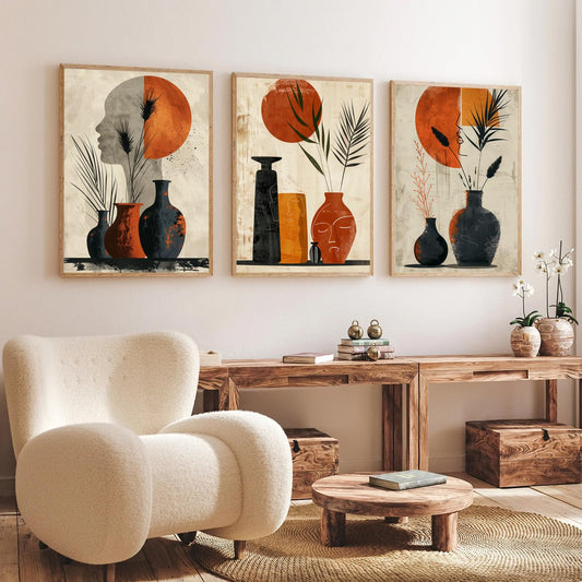 Boho wall Art Paintings Modern Art Framed Wall Painting for Living Room Bedroom - Wall Posters | Paintings with Frame Set of 3 (14x18 Inches) (Art 3)