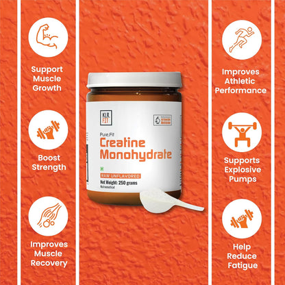 Klr.Fit's Creatine Monohydrate Powder 250g - Creatine Supplement for Muscle Growth, Increased Strength, Enhanced Energy Output and Improved Athletic Performance 83 Servings, Unflavored