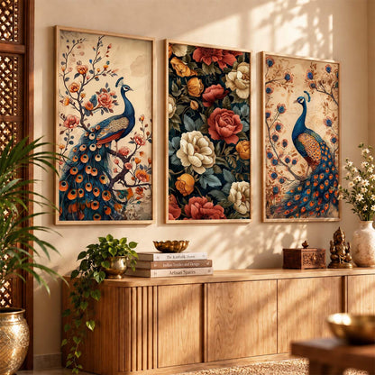 Indian Traditional Madhubani Big Size Art Home Decoration Wall Painting Art With Frame For Living Room Bed Room Hotel Wall DecorDigital Reprint Engineered Wood Set of 3 (1, 10x19 inch, Framed)