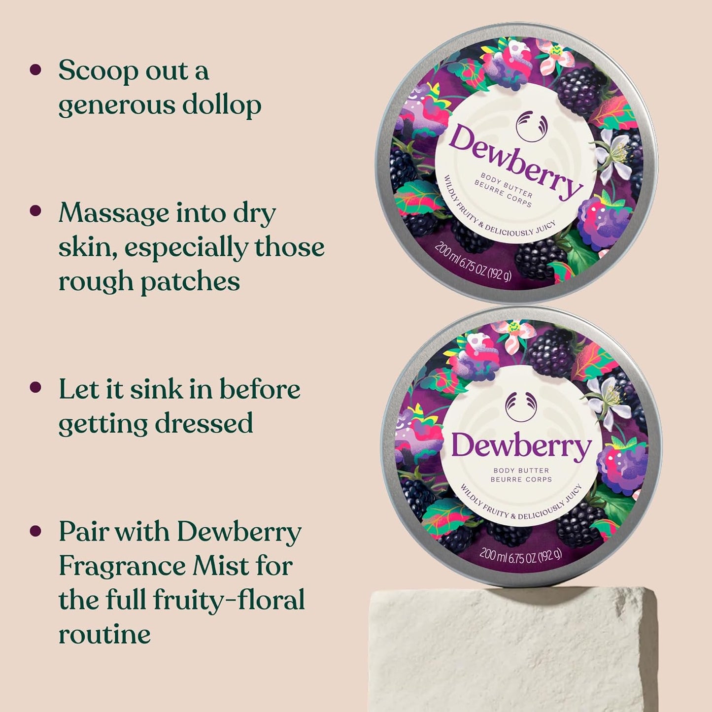 The Body Shop Dewberry Body Butter 200ml Intensive Moisturiser for Dry Skin, Fruity and Floral Scent with Community Fair Trade Shea Butter, 96-Hour Deep Hydration