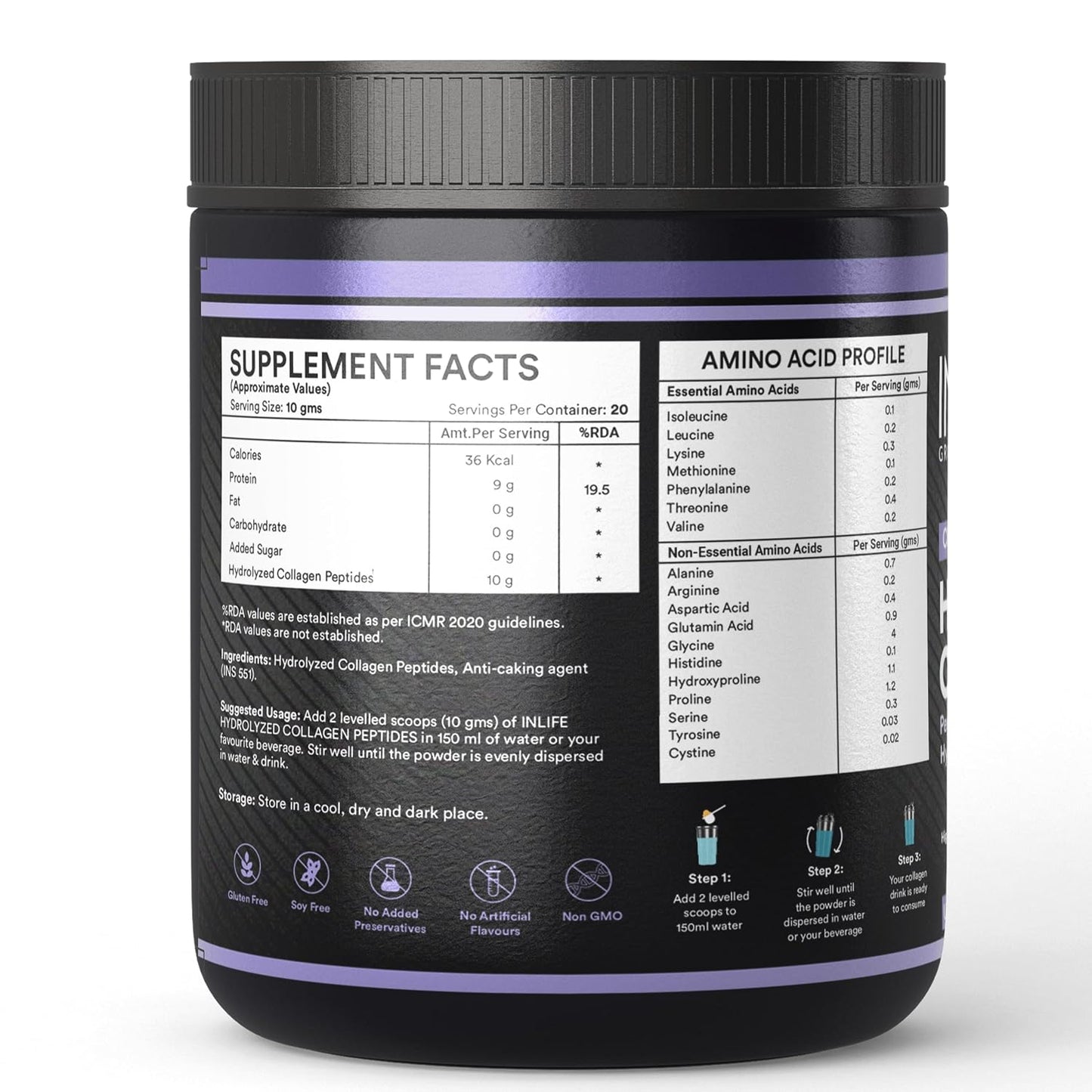INLIFE Japanese Hydrolyzed Collagen Peptides Powder Clinically Proven Ingredient, Type 1 & 3, Skin Health, Bone Health Supplement for Men & Women (Unflavoured, Collagen, 200g)