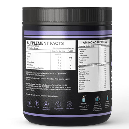 INLIFE Japanese Hydrolyzed Collagen Peptides Powder Clinically Proven Ingredient, Type 1 & 3, Skin Health, Bone Health Supplement for Men & Women (Unflavoured, Collagen, 200g)