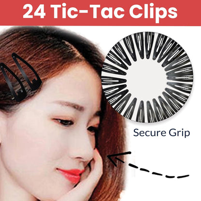 TEMPERIA Tic Tac Hair Clips for Girls (Pack of 24pcs) (5cm) (Matte Black) - Tik Tak Pins for Women