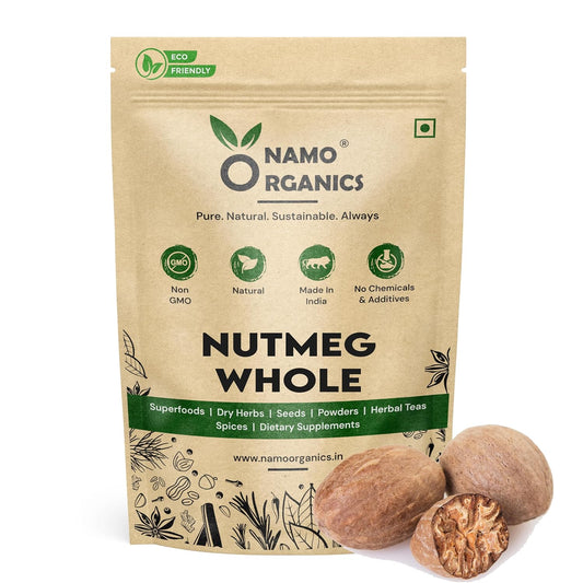 Namo Organics - Whole Nutmeg 75 gm - Jaiphal Pure, Natural, Ayurveda Uses | Indian Aromatic Spice for face, cooking, baking and herbal uses