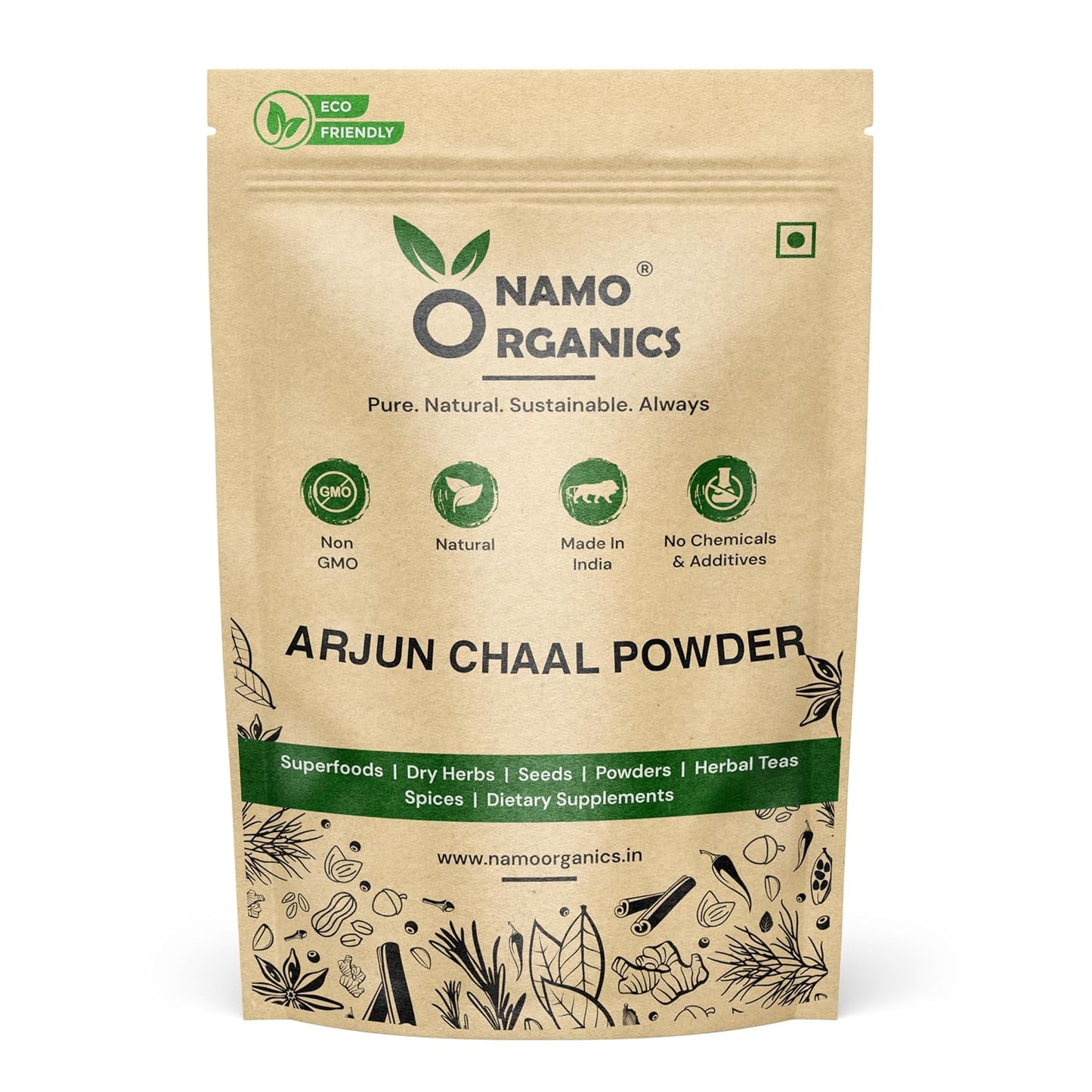 Namo Organics - Organic Arjun ki Chaal Powder - 500g - Terminalia Arjuna - Double Filtered 100% Arjun Bark Fine Powder (500g)