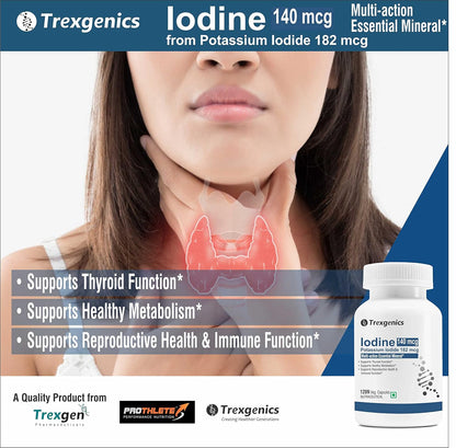 Trexgenics Iodine 140 mcg from Potassium Iodide Multi-Action Mineral for Thyroid Function, Metabolism, Immunity (120 Veg. Capsules)