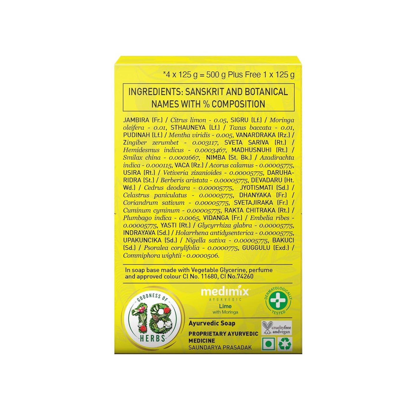 Medimix Ayurvedic Lime with Moringa Bathing Bar Soap 125g (Buy 4, Get 1 Extra Combo Pack) | Refreshed & Nourished Skin | Shop Herbal | Natural | Paraben-free & Sulphate-free | 100% Vegan