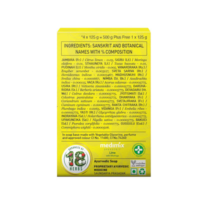 Medimix Ayurvedic Lime with Moringa Bathing Bar Soap 125g (Buy 4, Get 1 Extra Combo Pack) | Refreshed & Nourished Skin | Shop Herbal | Natural | Paraben-free & Sulphate-free | 100% Vegan