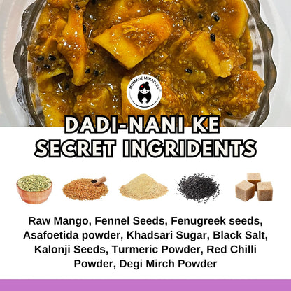 Momade Miracles Mango Aam ka Achar with Hing Flavour/Pickle Without Oil Traditional Indian Homemade Achar with Hing, Sweet & Tangy Pickle | Dry Sukha Aam Ka Achaar made with Organic Methods & Preservative free