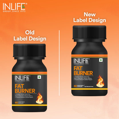 INLIFE Fat Burner Supplement for Men Women with L-Carnitine, Green Tea, Green Coffee Bean, Natural Caffeine, L-Theanine, Bioperine - 60 Vegetarian Capsules (Pack of 1, 60)