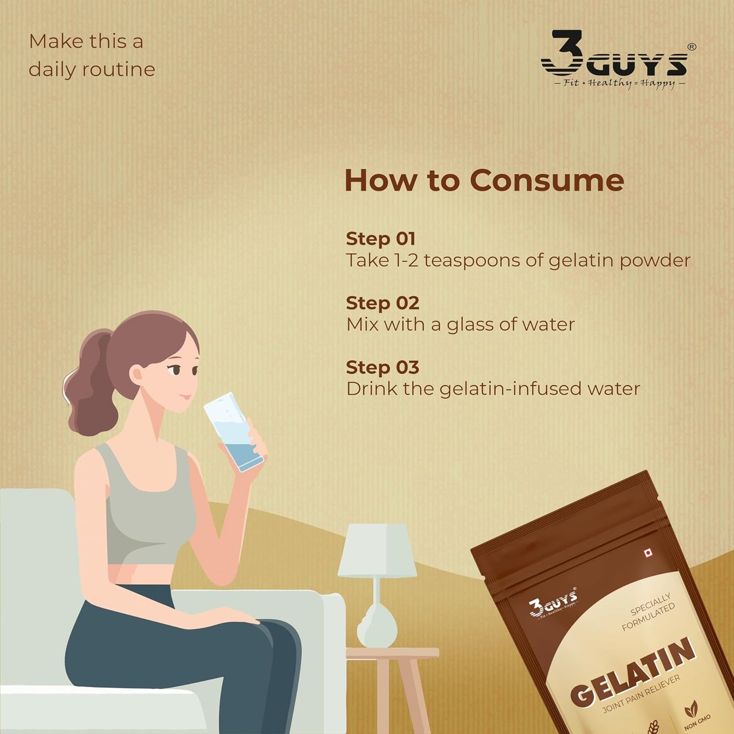 3 GUYS Edible Gelatin Powder 200g for Food & Cosmetic Use | Natural Joint Pain Reliever & Digestion Support | Unflavoured Base for DIY Peel-Off Face Masks & Hair Removal | Gluten-Free, Halal & Non-GMO for Graceful Aging