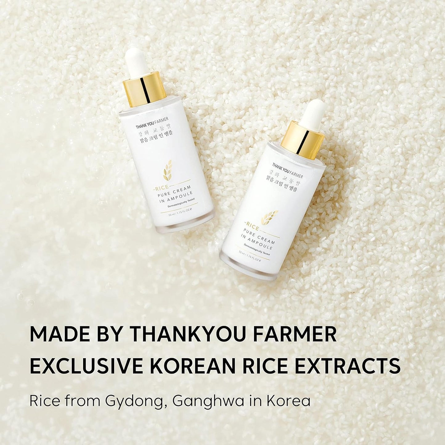 THANKYOU FARMER Rice Pure Cream In Ampoule (50ml) Brightening Rice Face Serum, Deep Hydration & Glow Enhancing Cream Serum for All Skin Types, Moisture Locking & Brightening Serum
