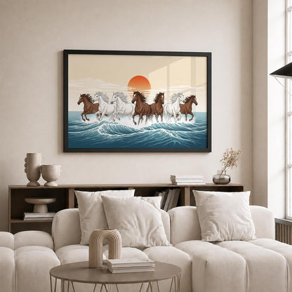7 Horse Vastu Wall Painting (Landscape Collection) (Natural, Design 20, 48L x 33W cm)