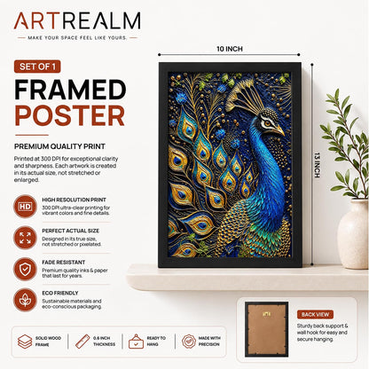 Royal Peacock Framed Wall Art, Black, 10x13 Inches