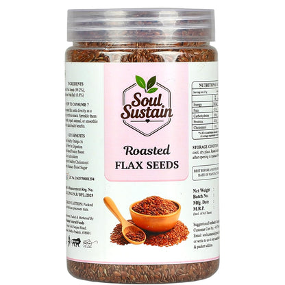 SoulSustain Roasted Flax Seeds | Plant Protein & Fiber Snack | Omega 3 Nutrient Seeds | Gluten Free Vegan Snack for Smoothies, Baking, Salad Topping, Breakfast, Travel, Workout Energy