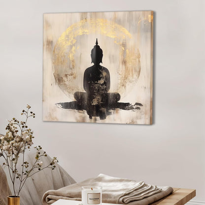 Buddha Meditation Artwork Stretched Canvas Painting for Living Room | Spiritual Buddha Canvas Wall Décor Art For Livingroom, Bedroom, Office, Hallways - 16x16 Inch