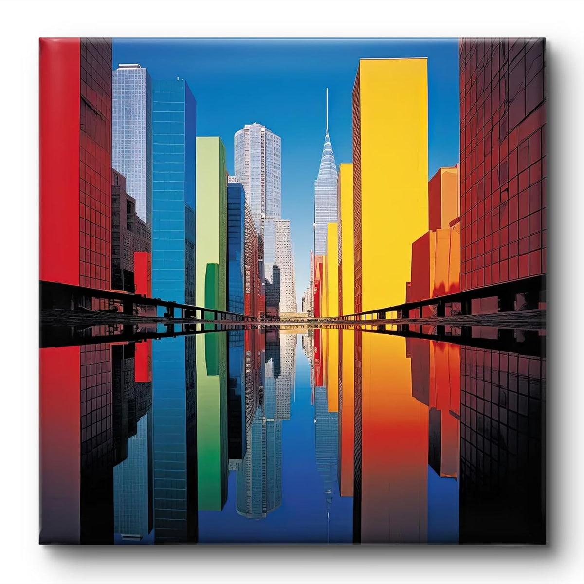 New York City Skyline Canvas Wall Art, Colourful Reflection, Modern Urban Architecture Print 16 Inch x 16 Inch CVS-38118