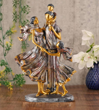 Family Showpiece for Home Decor, Golden (11 inch), Resin, Bird