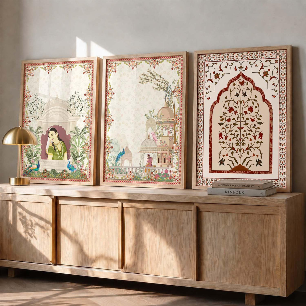 Indian Traditional Madhubani Wall Art Painting With Frame Pichwai Art Home Decoration For Living Room Bed Room Hotel Wall Decor Digital Reprint Set of 3 (13X17 inch)