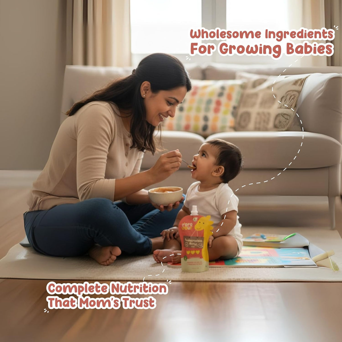 Rorosaur Ready to Eat Fruit & Veggie Baby Food Puree Pouch for 6+ Months 100g each, Pk of 2 | Made With Sweet potato & Apple Puree | 100% Natural Healthy Snack, No Preservatives, No Added Sugar