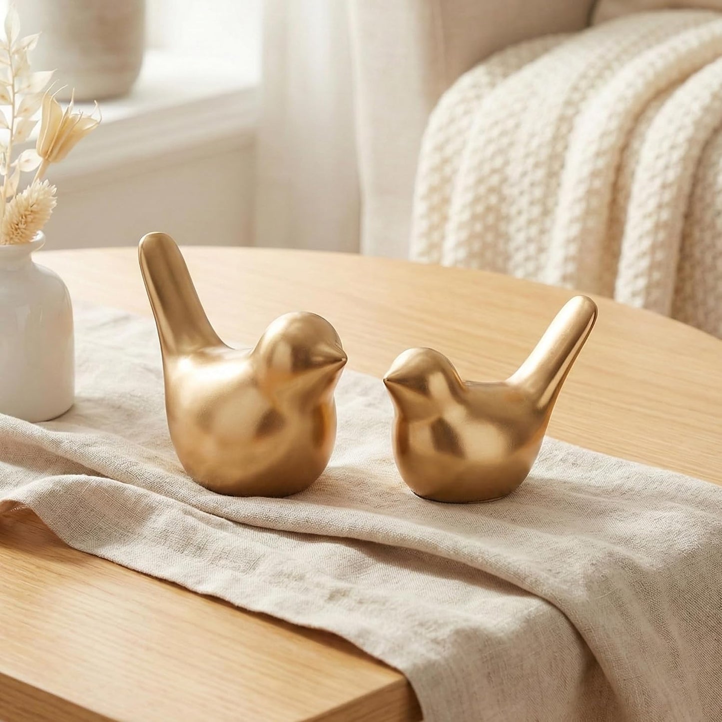 eCraftIndia Ceramic Golden Birds Figurine Showpiece for Home Decor Living Room Bedroom Office Desk Gift
