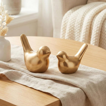 eCraftIndia Ceramic Golden Birds Figurine Showpiece for Home Decor Living Room Bedroom Office Desk Gift