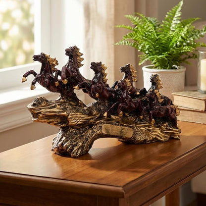 eCraftIndia Resin 7 Running Victory Horse Statue | Vastu Feng Shui Showpiece for Home Decor Office | Horse Figurine Good Luck Gift for Housewarming Birthday