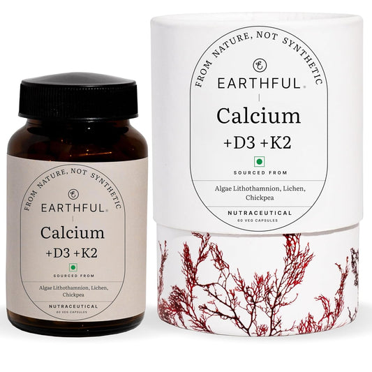 Zephivo Earthful Calcium Magnesium Capsules | 100% Plant, Non-Synthetic | Bone Health Support with Vitamin D3 & K2 | 60 Capsules for Stronger Bones & Joint Relief | Clean Formula, No Additives