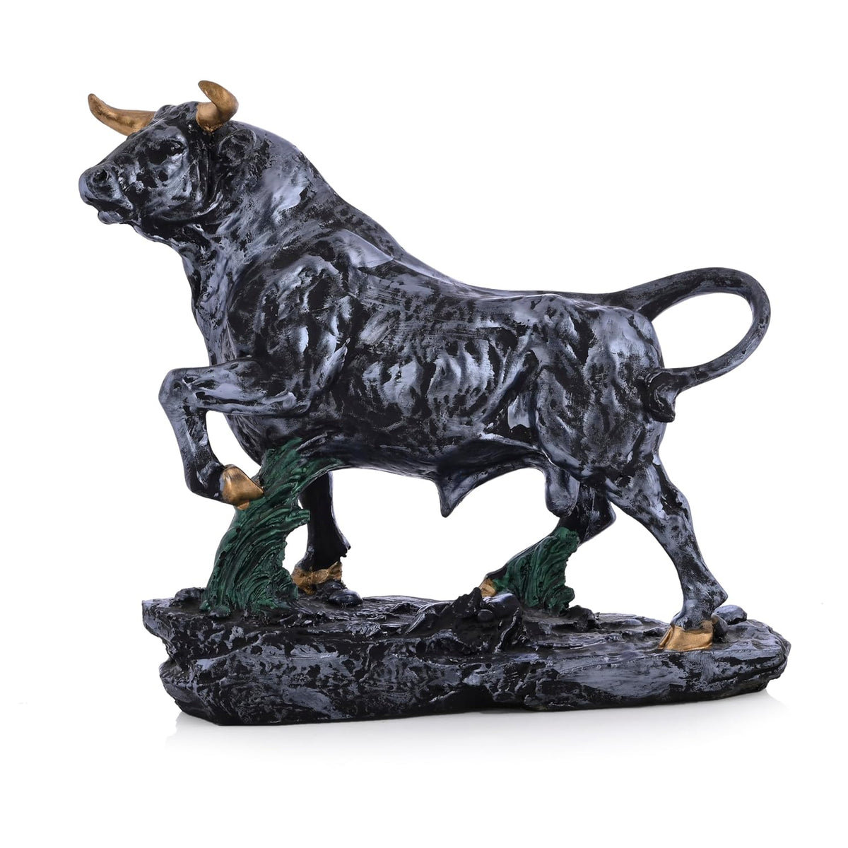 Feng Shui Charging Bull Resin Statue | Running Bull Home Decor Idol Statue - Contemporary Art Piece for Elegant Interiors(12x12 Inches)