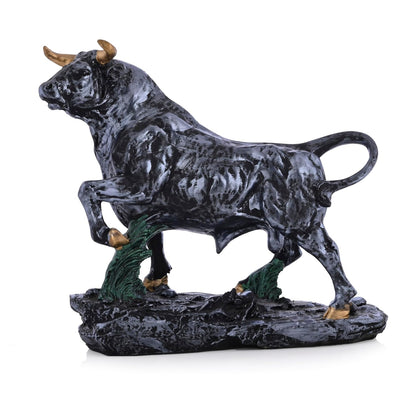 Feng Shui Charging Bull Resin Statue | Running Bull Home Decor Idol Statue - Contemporary Art Piece for Elegant Interiors(12x12 Inches)