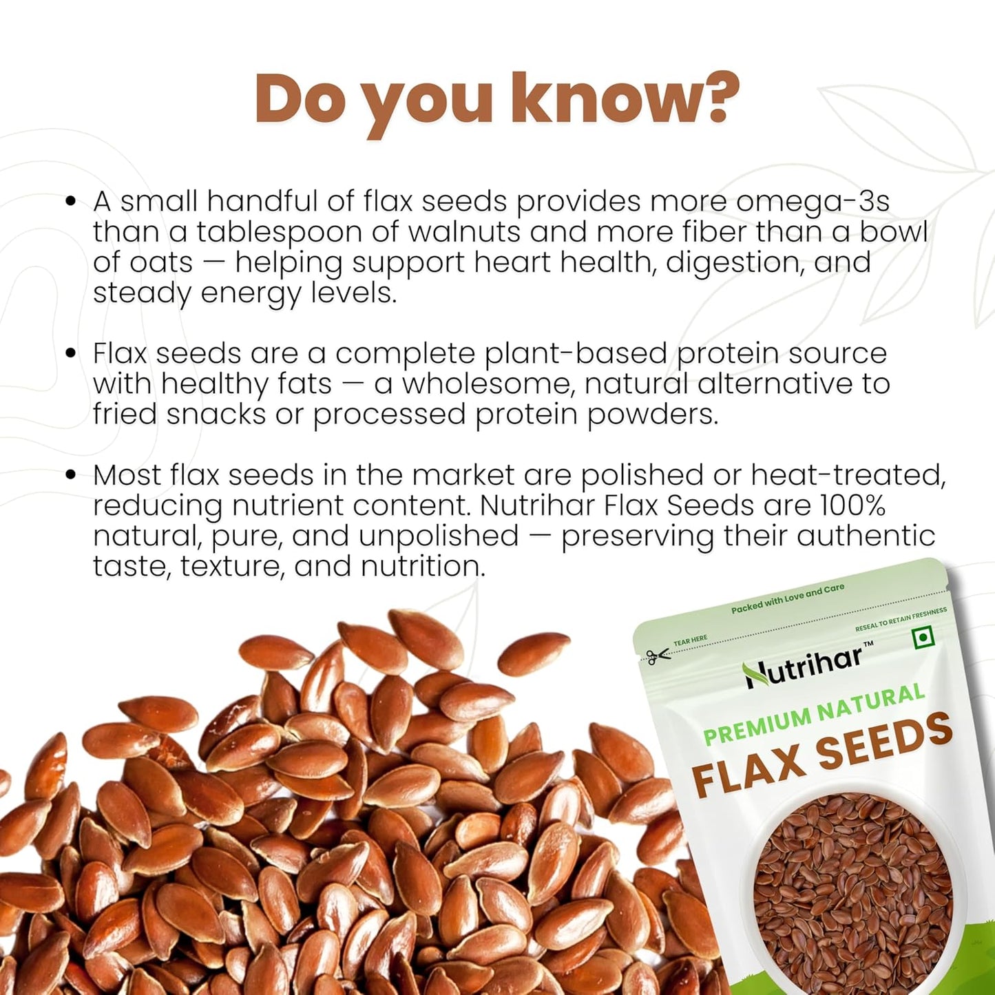 Nutrihar Raw Flax Seeds 100g | Double-Cleaned | Rich in Omega-3 & Protein | Good for Hair Growth | Alsi Seeds 100g
