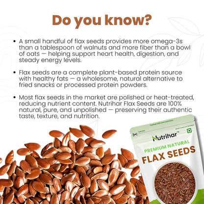 Nutrihar Raw Flax Seeds 100g | Double-Cleaned | Rich in Omega-3 & Protein | Good for Hair Growth | Alsi Seeds 100g