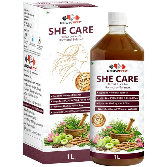 Growfitz She Care Herbal Juice 1000ml | Advanced Ayurvedic Formula for PCOS/PCOD, Hormonal Balance & Period Health | With Shatavari, Ashok Chaal, Amla & Giloy | No Added Sugar