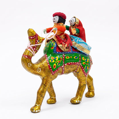 JH Gallery Handmade Recycled Material Figurines Rajasthani Doll Couple Rider Idol Showpiece, Multicolor (18 * 16 * 5cm) (Camel)