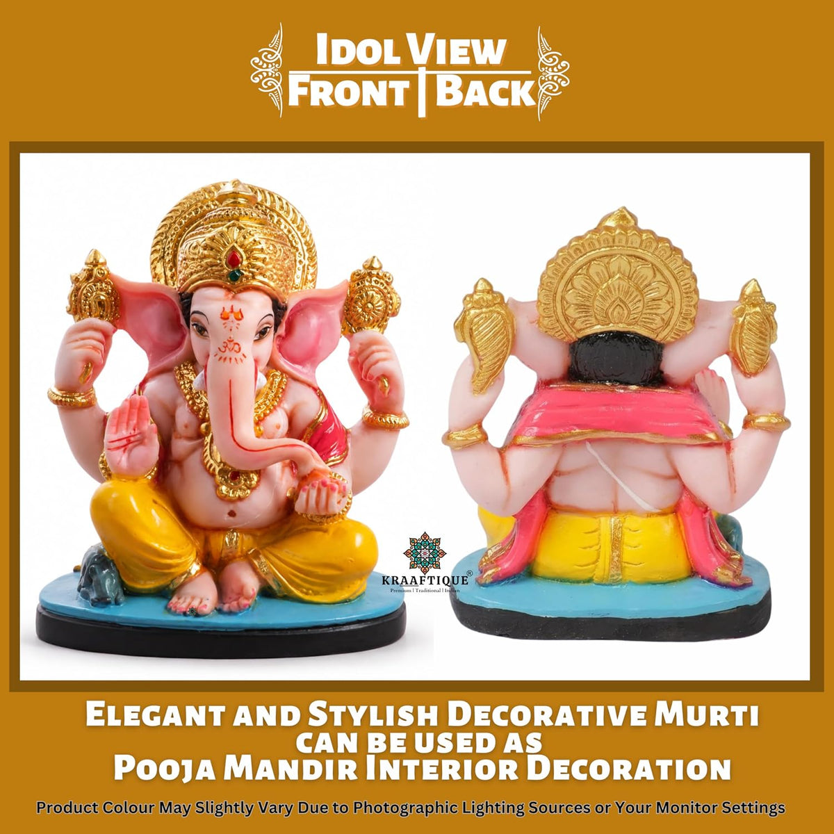 Chaturbhuj Lalitasana Ganesha Idol | Marble Ganpati Murti for Home Decor, Office Desk & Car Dashboard | Ideal Diwali Gift & Housewarming Decoration | 11 CM