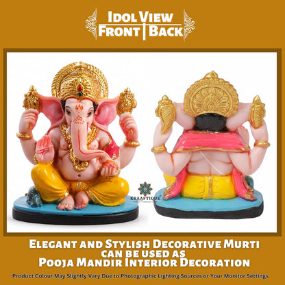 Chaturbhuj Lalitasana Ganesha Idol | Marble Ganpati Murti for Home Decor, Office Desk & Car Dashboard | Ideal Diwali Gift & Housewarming Decoration | 11 CM