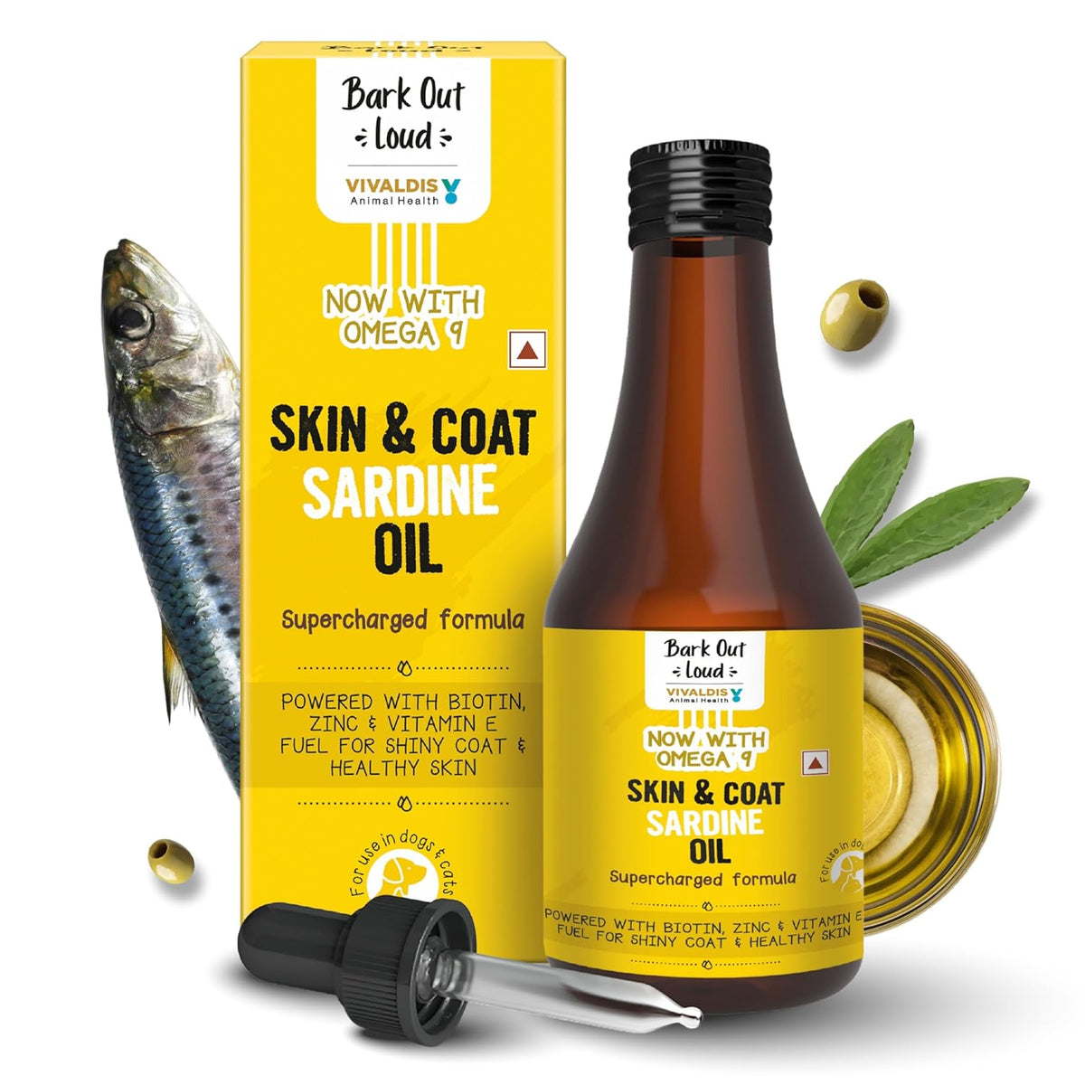 Bark Out Loud by Vivaldis Sardine Oil - Skin & Coat Supplement for Dogs and Cats Formula for Healthy Skin, Glowing Coat & Boosted Immunity, Omega 3,6 & 9 Biotin & Zinc (Dogs & Cats) 200ml