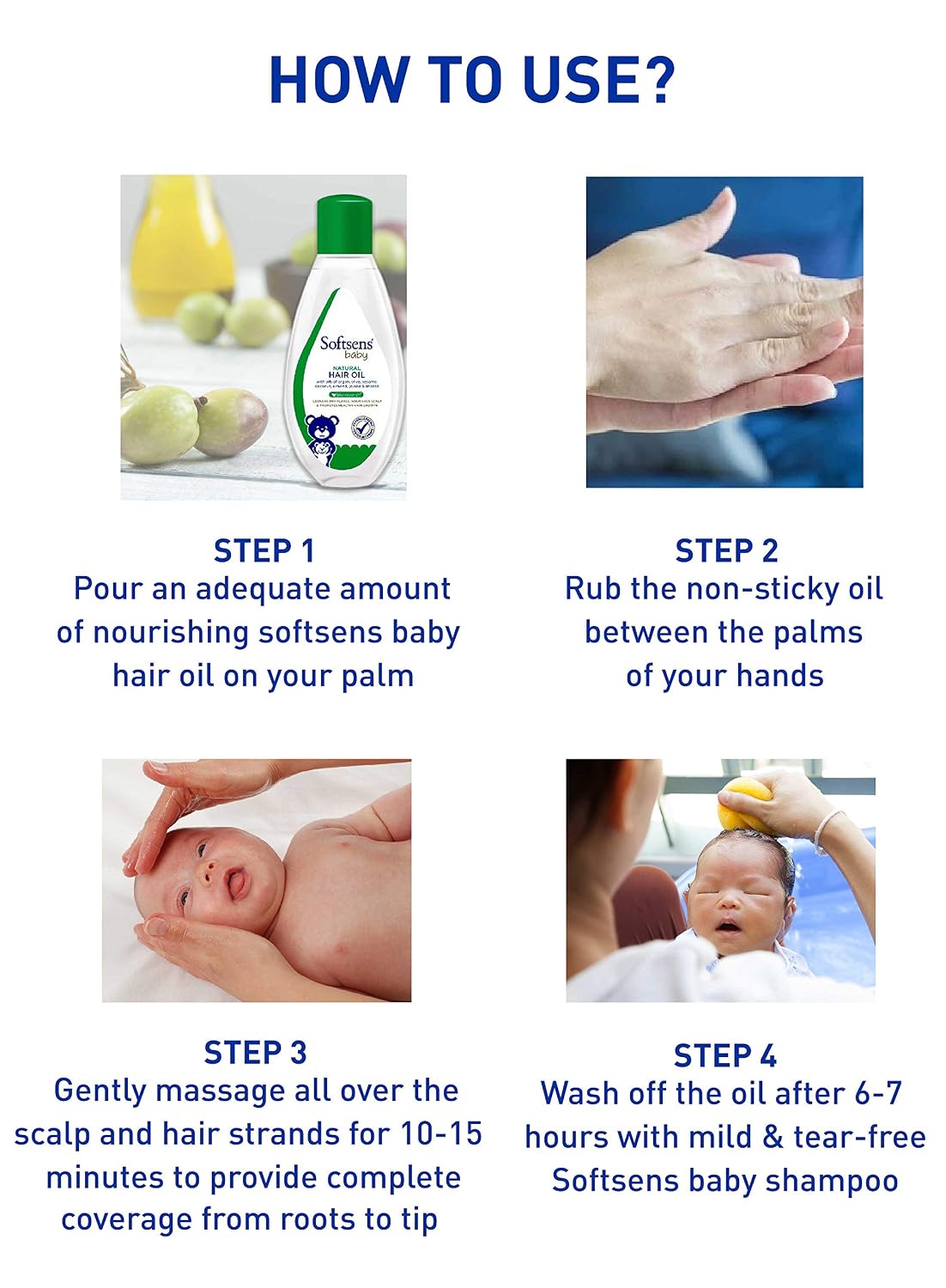 Softsens Baby Natural Hair Oil 100ml | Nourishing Hair & Scalp Oil with Coconut, Almond, Argan & Sesame Oils | Dermatologically Tested & Hypoallergenic, Free from Parabens